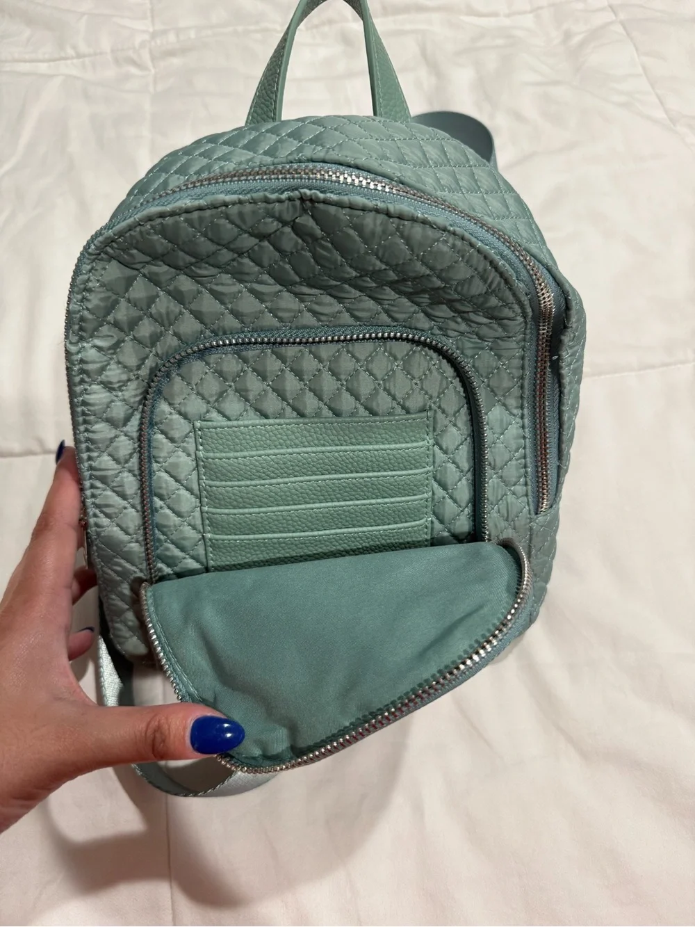 Quilted Sage Green Mini Backpack